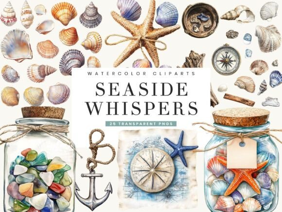 Download Watercolor Seaside Whispers Clipart - Seaside Collection