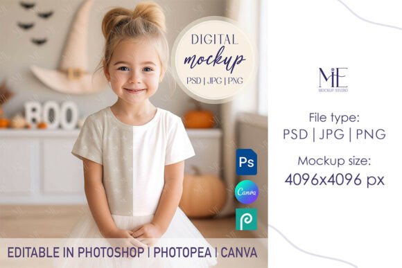 Download Halloween T-Shirt Mockup Kids Girls - Mockup kids Collection
